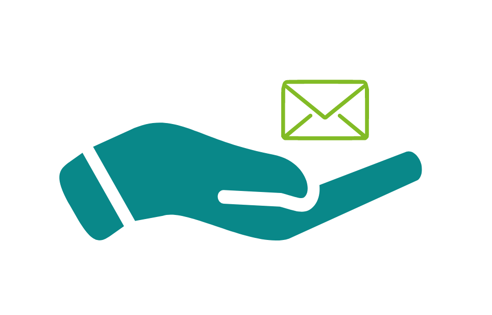 Hand offering an envelope icon