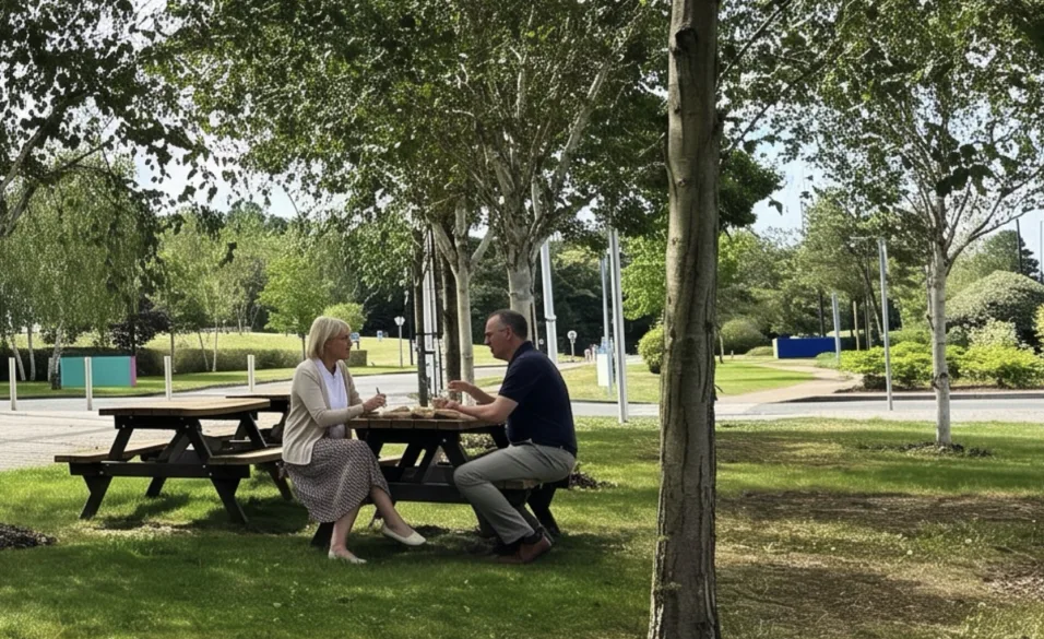 Outdoor picnic tables at No.5