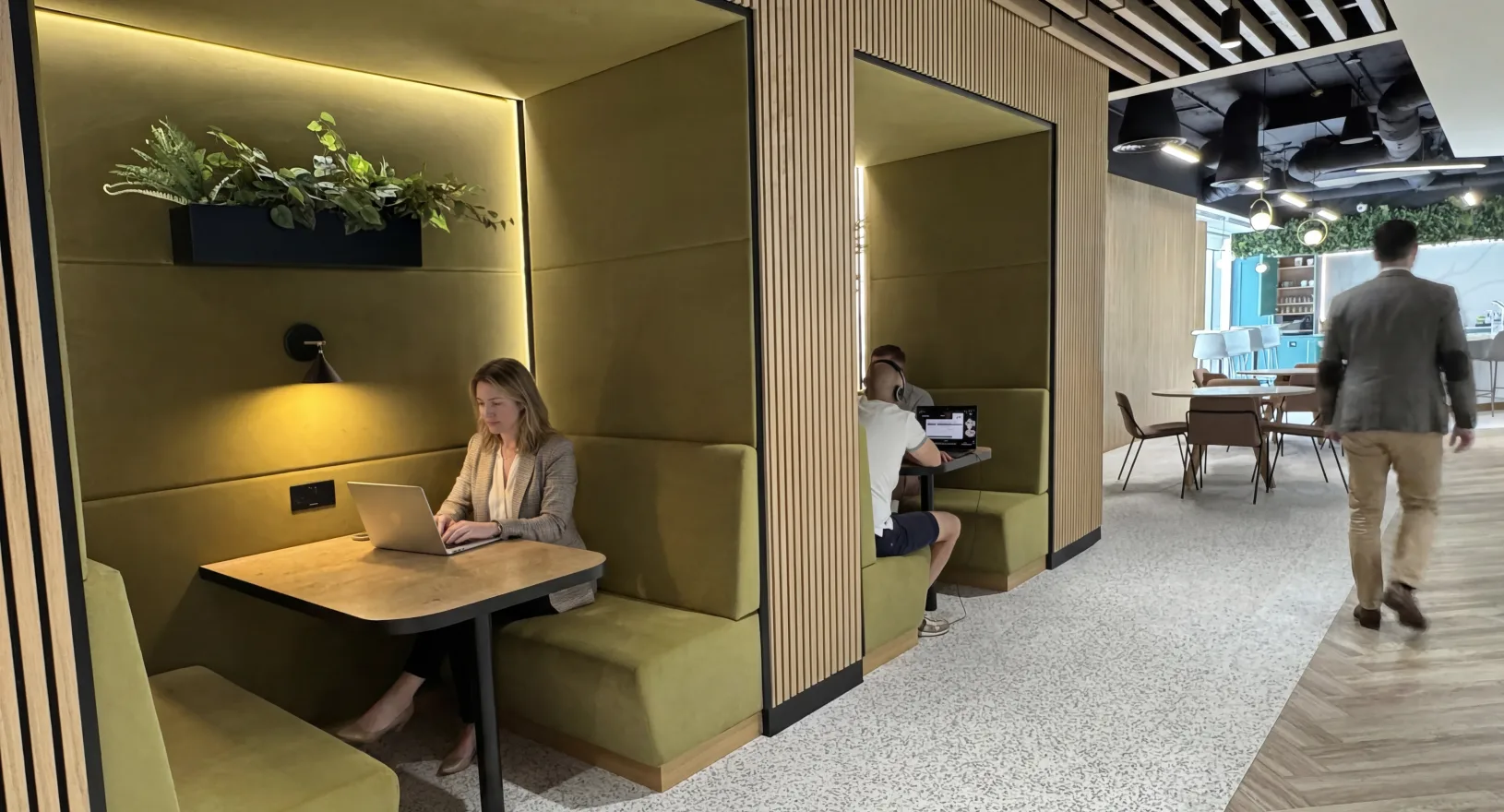 Booth seating inside Bla Bla Cafe